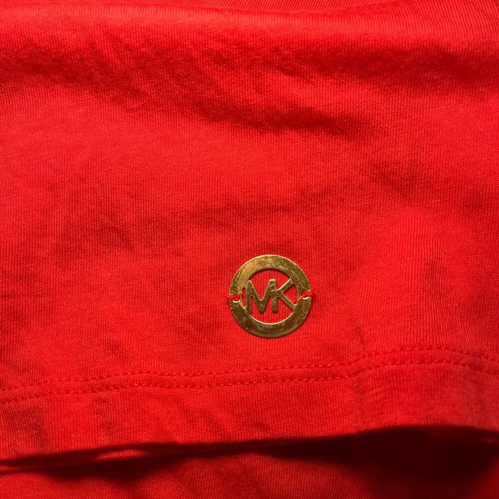 Michael Kors Top Blouse Ruffled Cap Sleeve Crewneck Orange Red Size XL